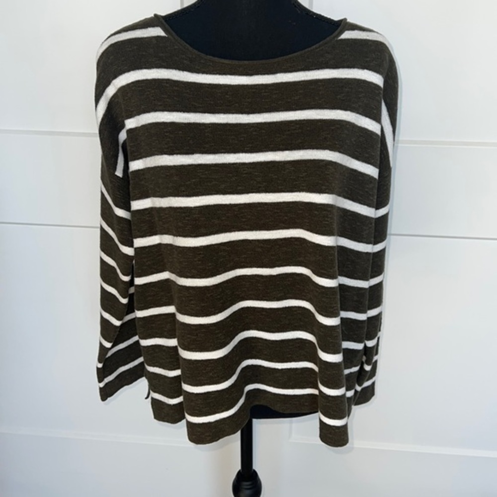 🍒Dark Green Striped Eileen Fisher Sweater